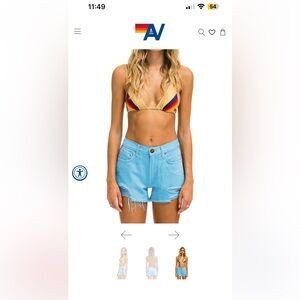 Aviator Nation bolt stripe boyfriend cut off jean shorts